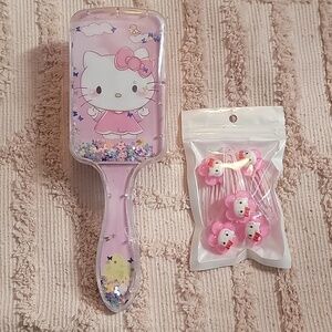 Hello Kitty Sparkley Brush and 5 Hello Kitty Pink flower 🌸 barrettes, NWOT.
